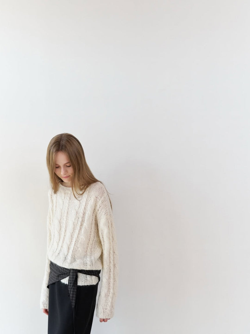 Collie alpaca cable boat neck knit-2col