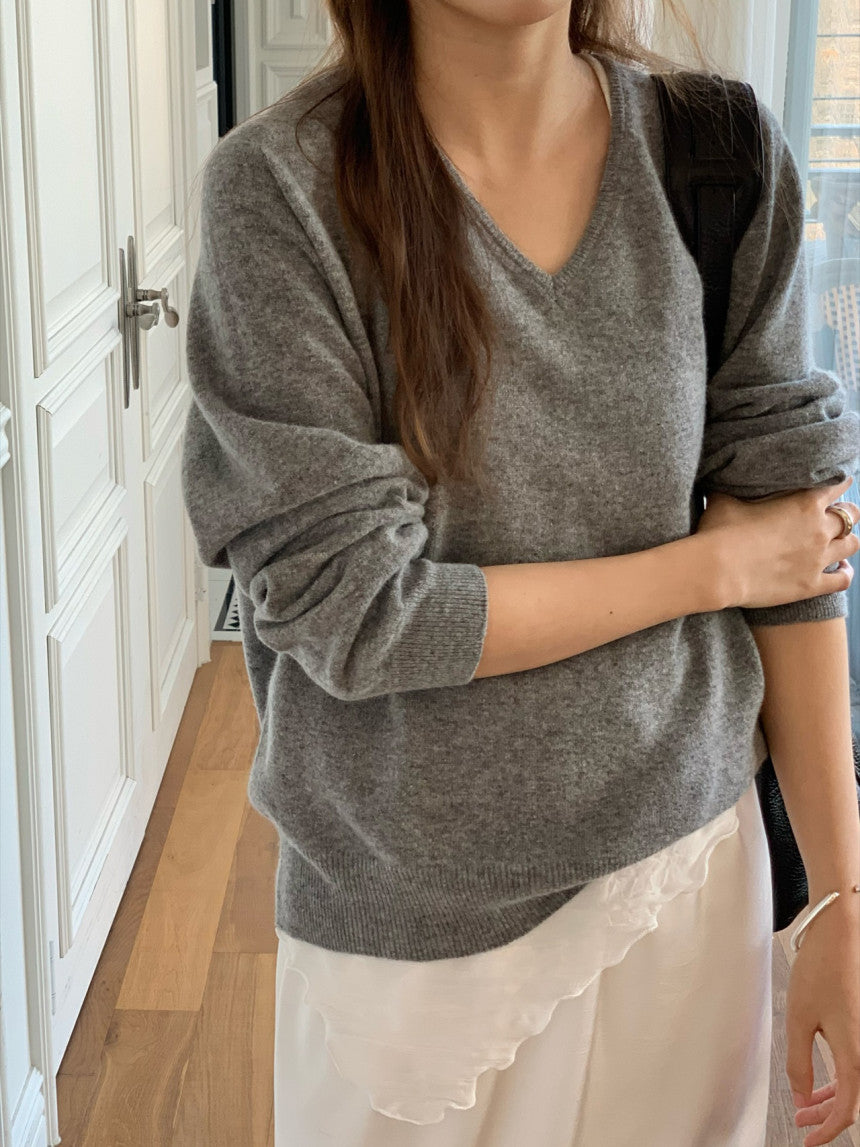 Adele wholegar cash v-neck knit-5col