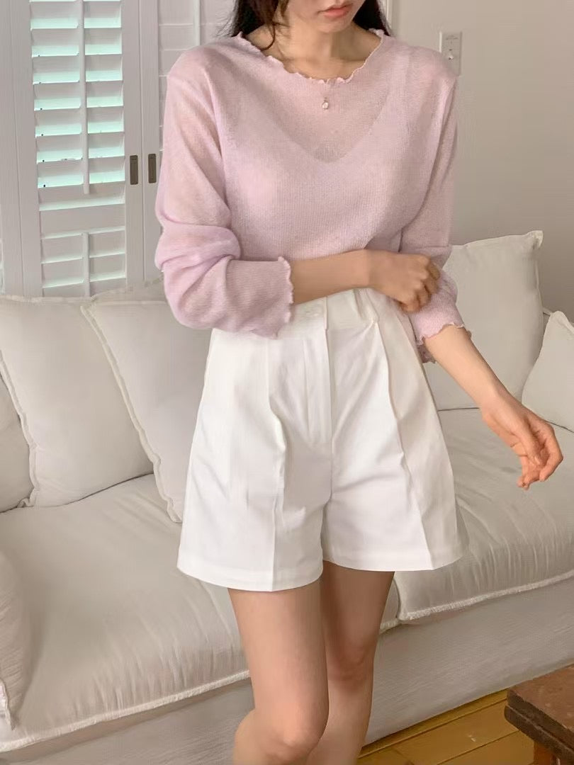 plat pintuck half pants-3col
