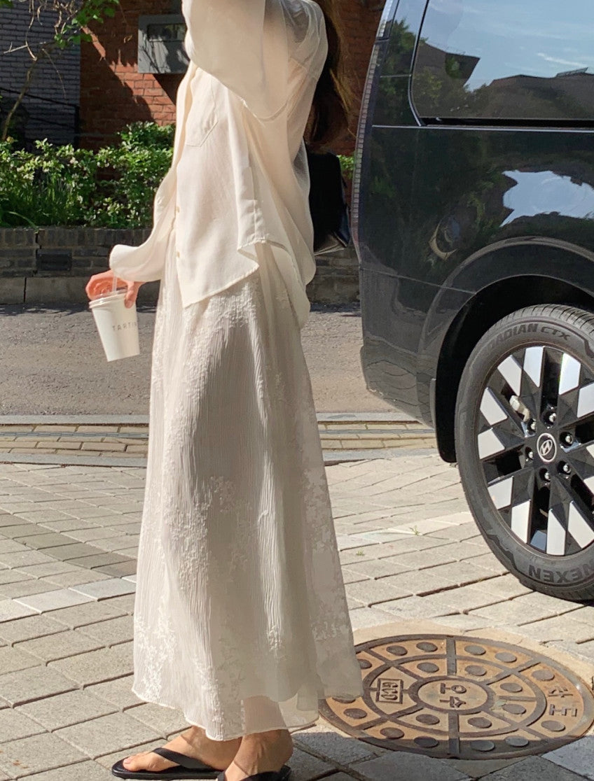 liter ria embroidered chiffon skirt