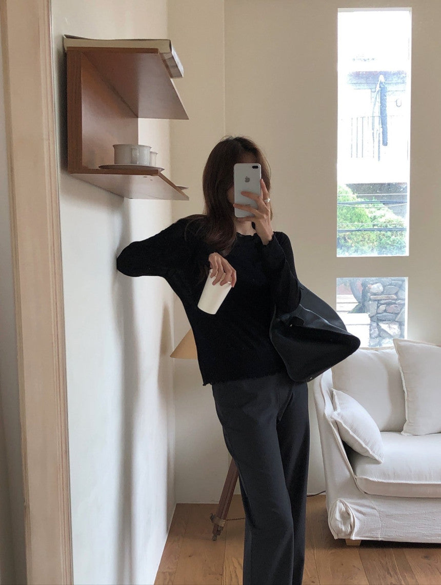 Ribbon frill tencel wool T-3col