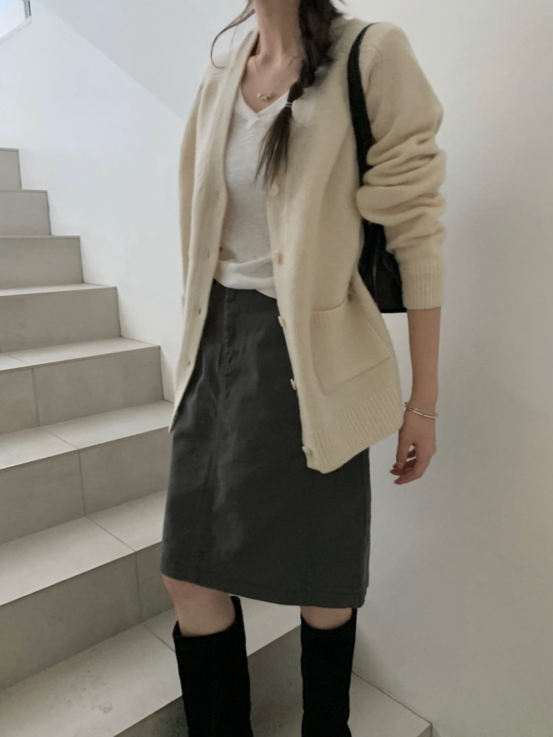 merino wool boxy cardigan-4col