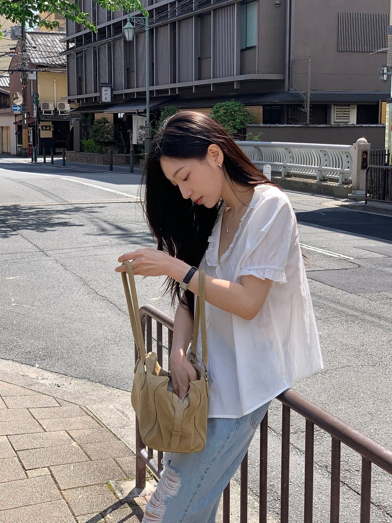 Mela frill pintuck blouse