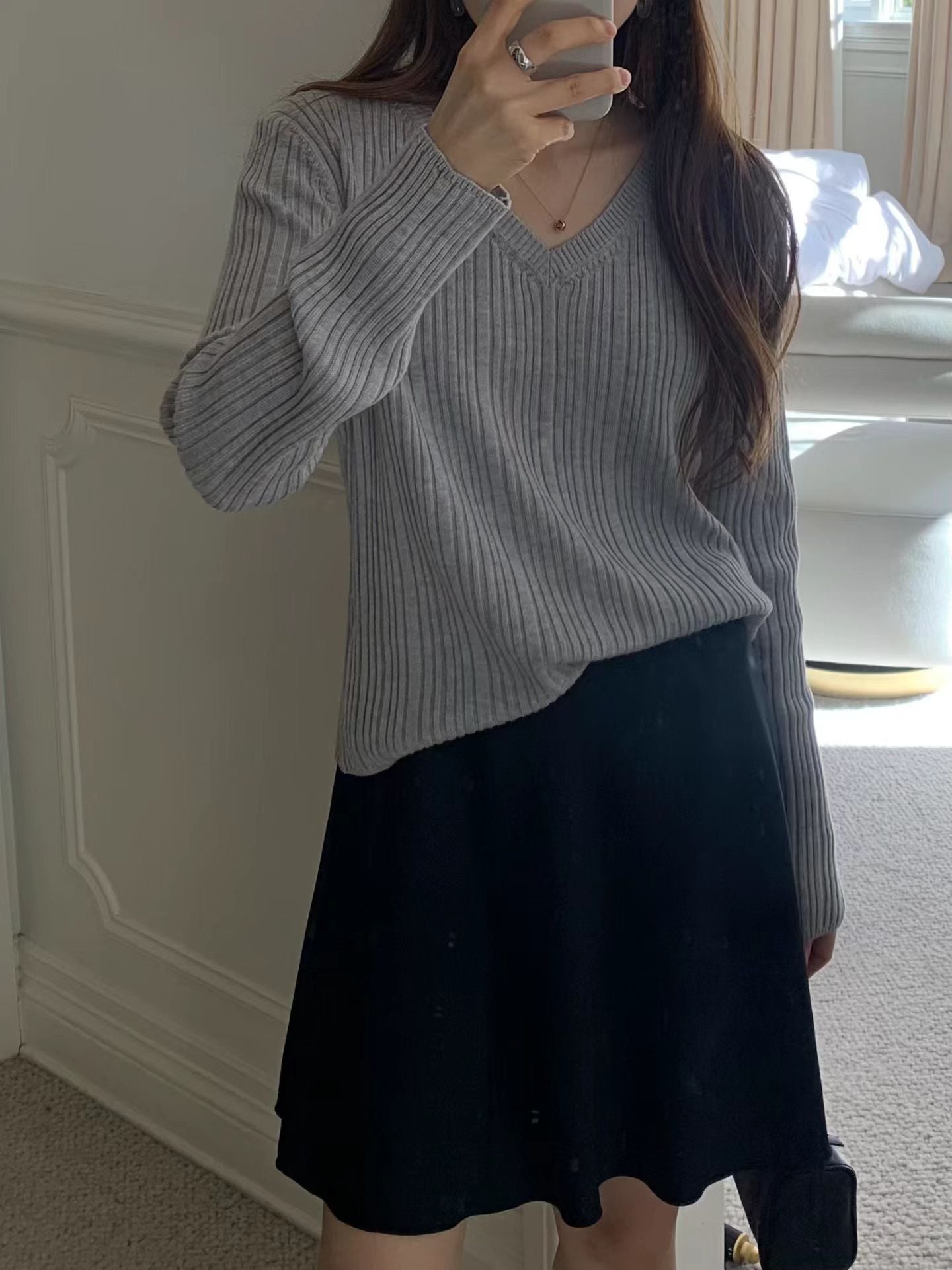 Ounce v neck rib knit-3col