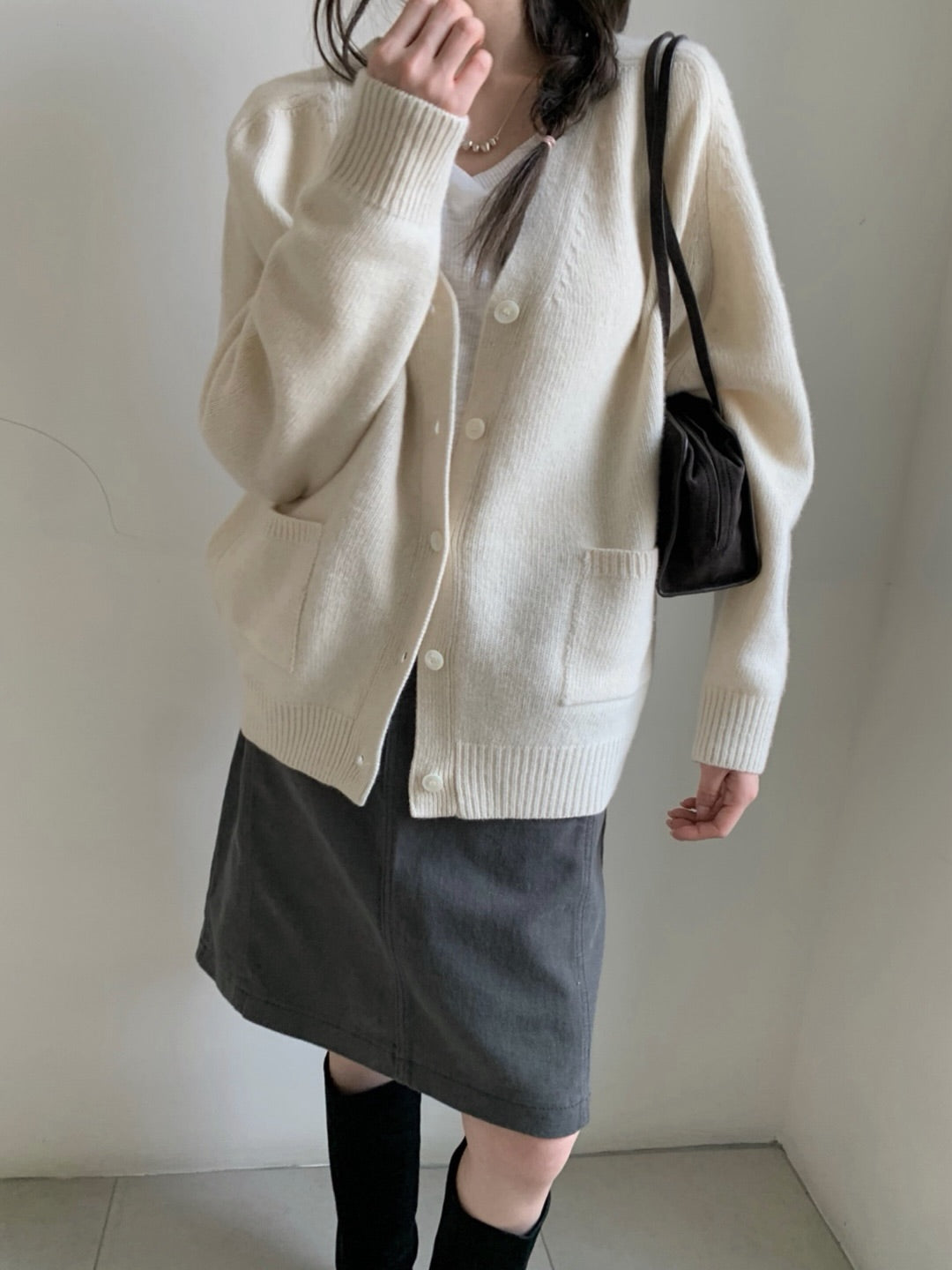 merino wool boxy cardigan-4col