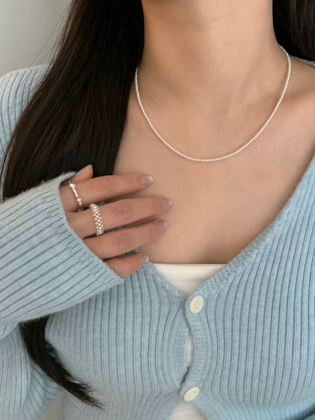 2mm glass pearl necklace