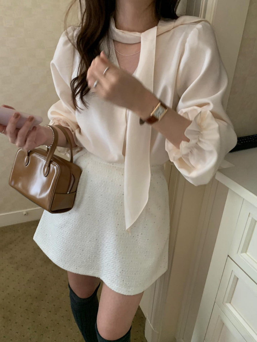Ruter tie blouse-2col