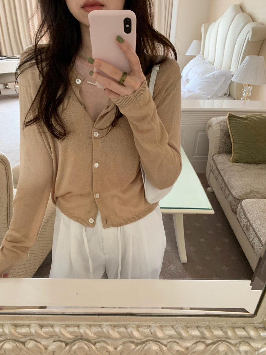 linen round cardigan-5col