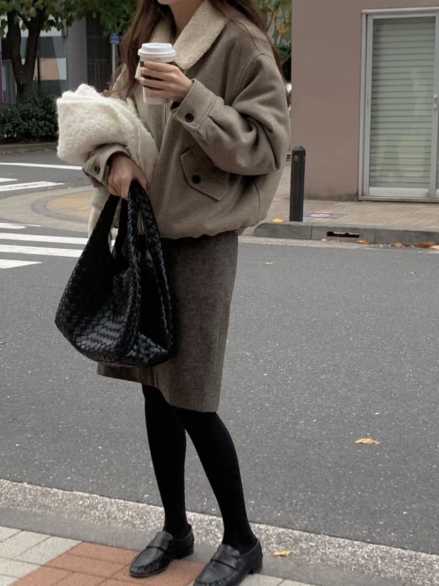 Ounce classic herringbone wool midi skirt-2col