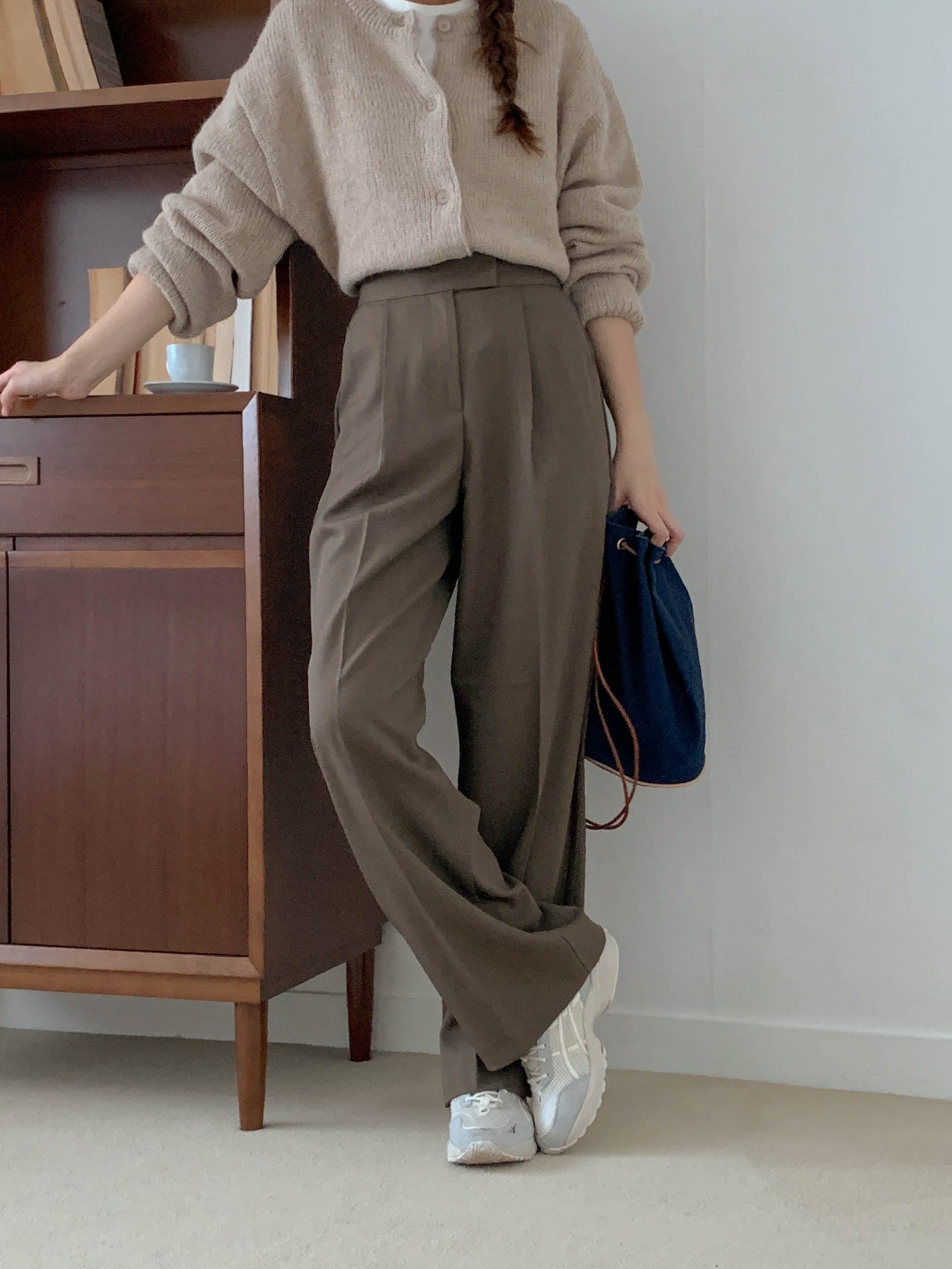 Fw one pintuck semi-wide slacks-3col ショート丈あり