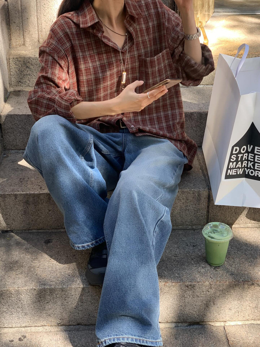 Maron check shirt-2col