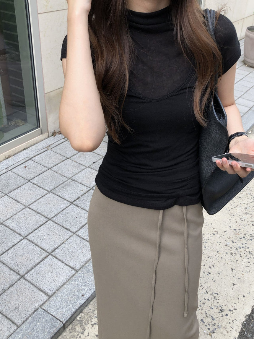 Mock neck wool tencel drop shoulder T-4col