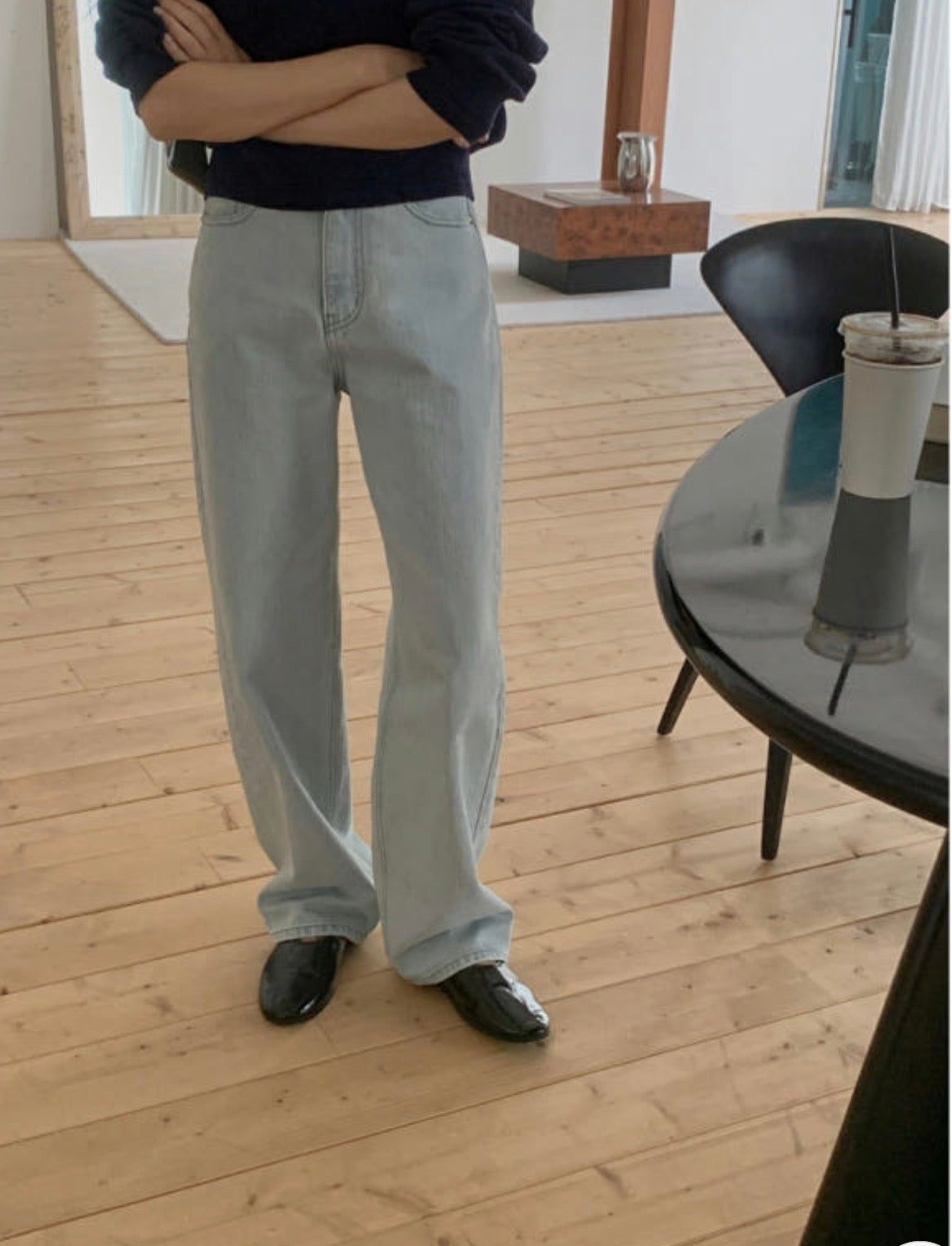 Jacquard light blue denim/ショート丈あり