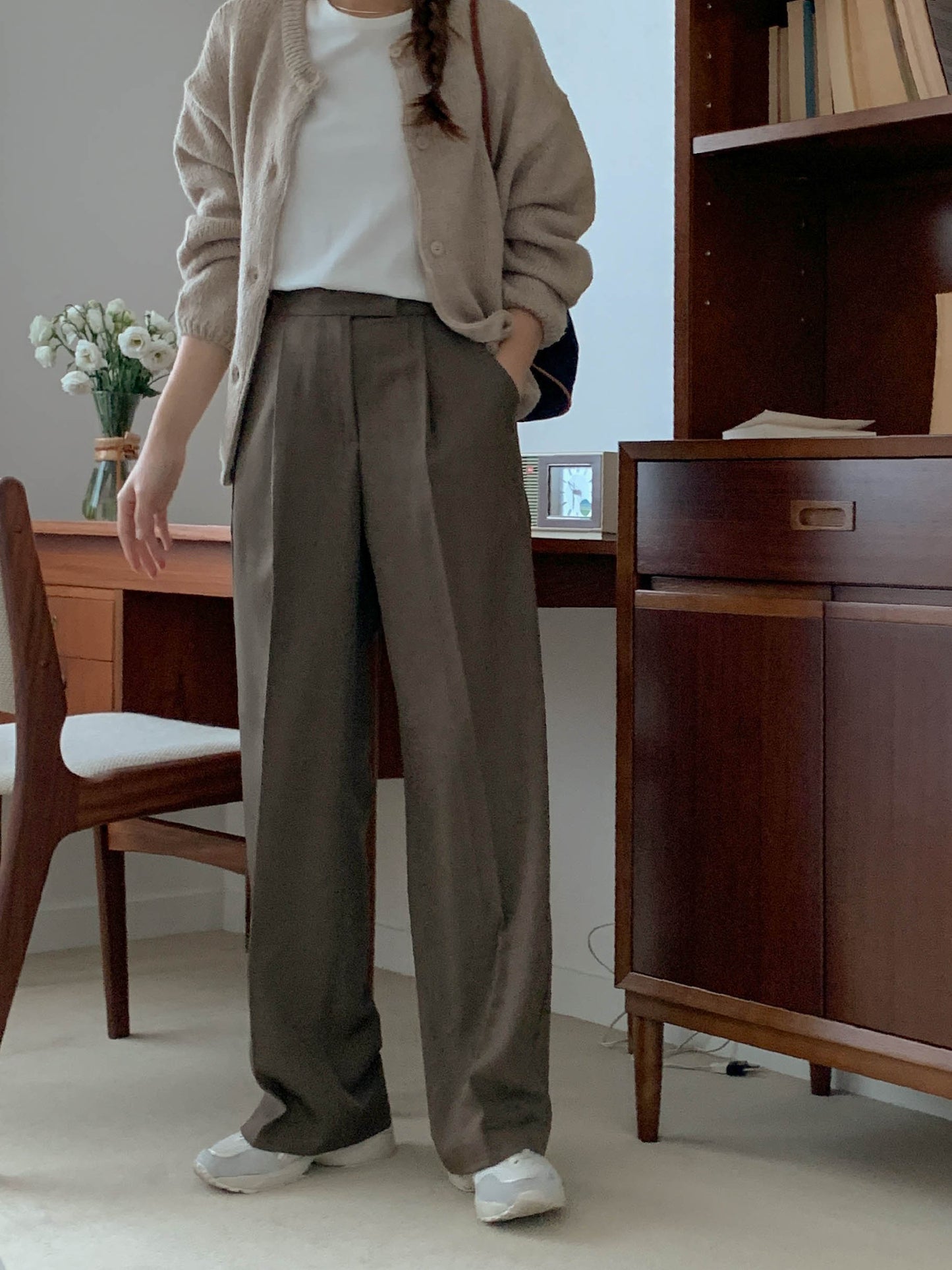 Fw one pintuck semi-wide slacks-3col ショート丈あり