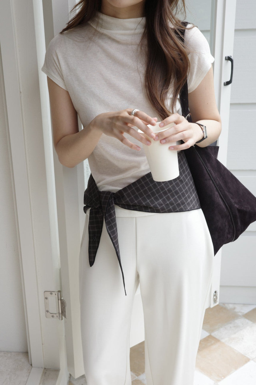 Mock neck wool tencel drop shoulder T-4col