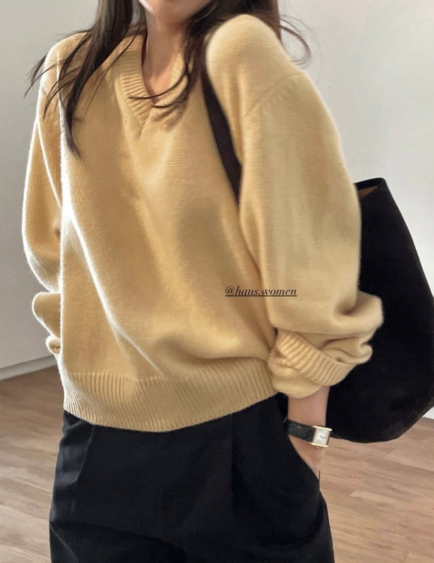 Haus geelong wool v-neck knit-3col