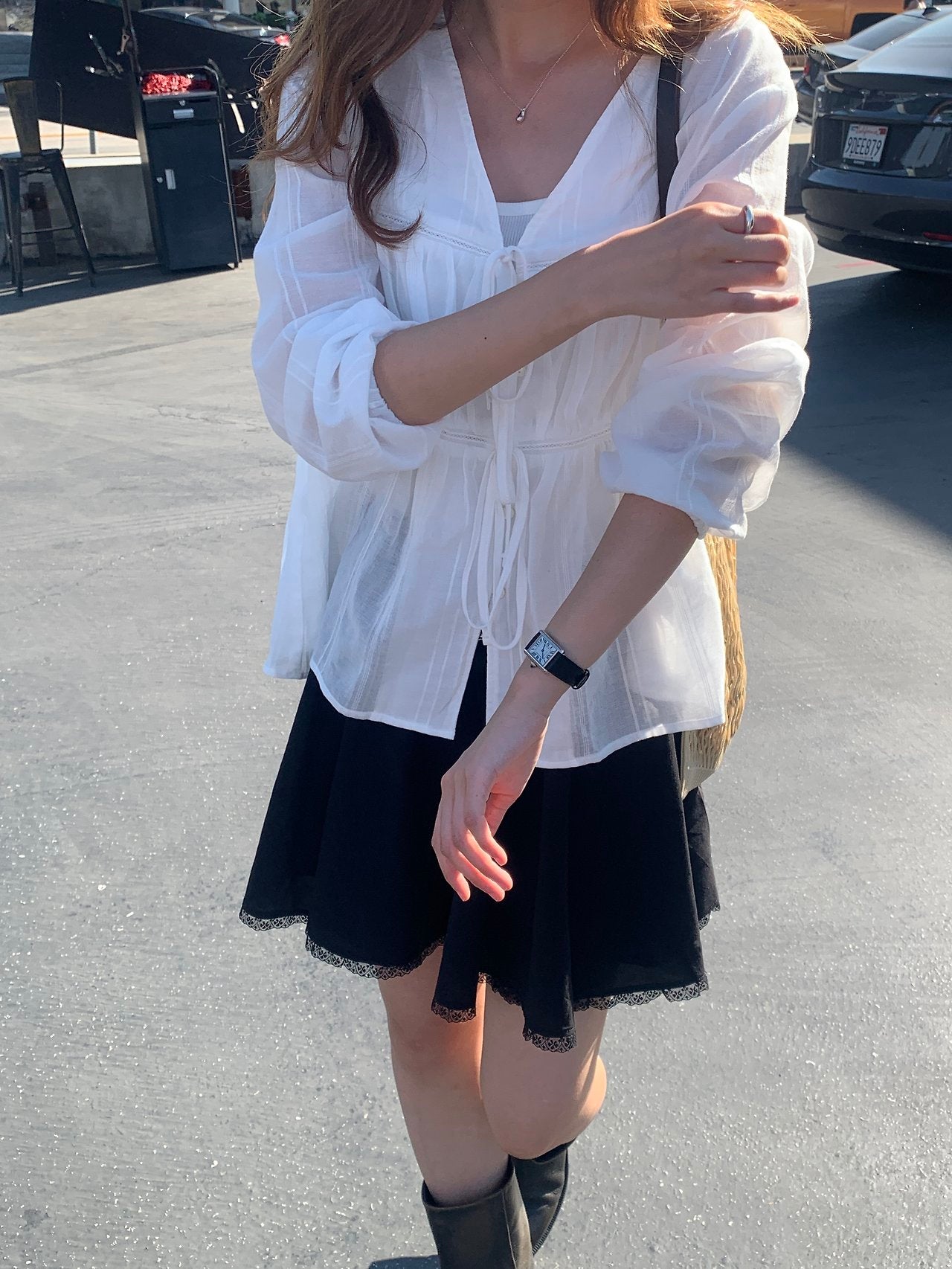 Arel V-neck string blouse