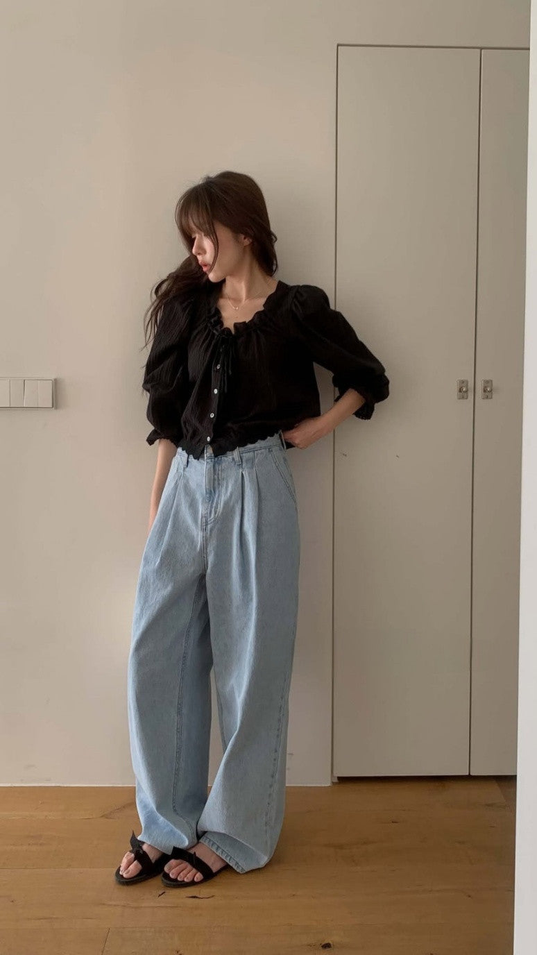 pleated denim/ショート丈あり