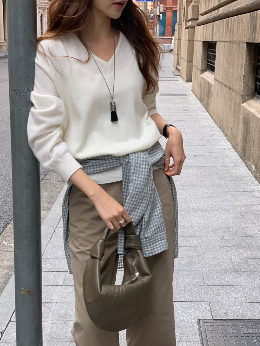 Adele wholegar cash v-neck knit-5col