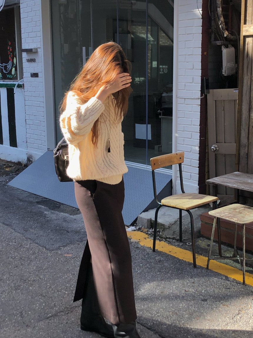 Rumi back banding wool midi skirt-2col