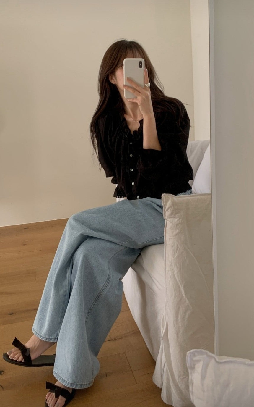 pleated denim/ショート丈あり