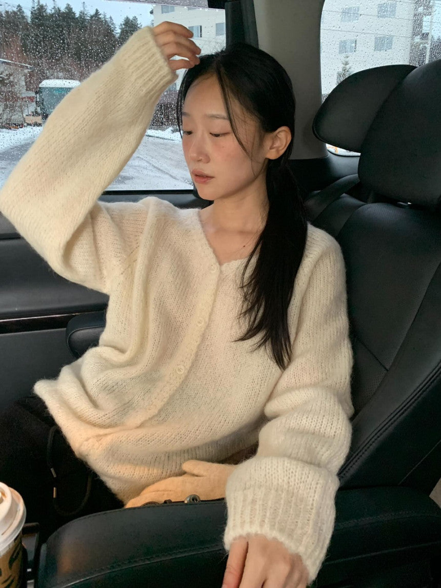 Pony wool 2way v-knit cardigan-3col