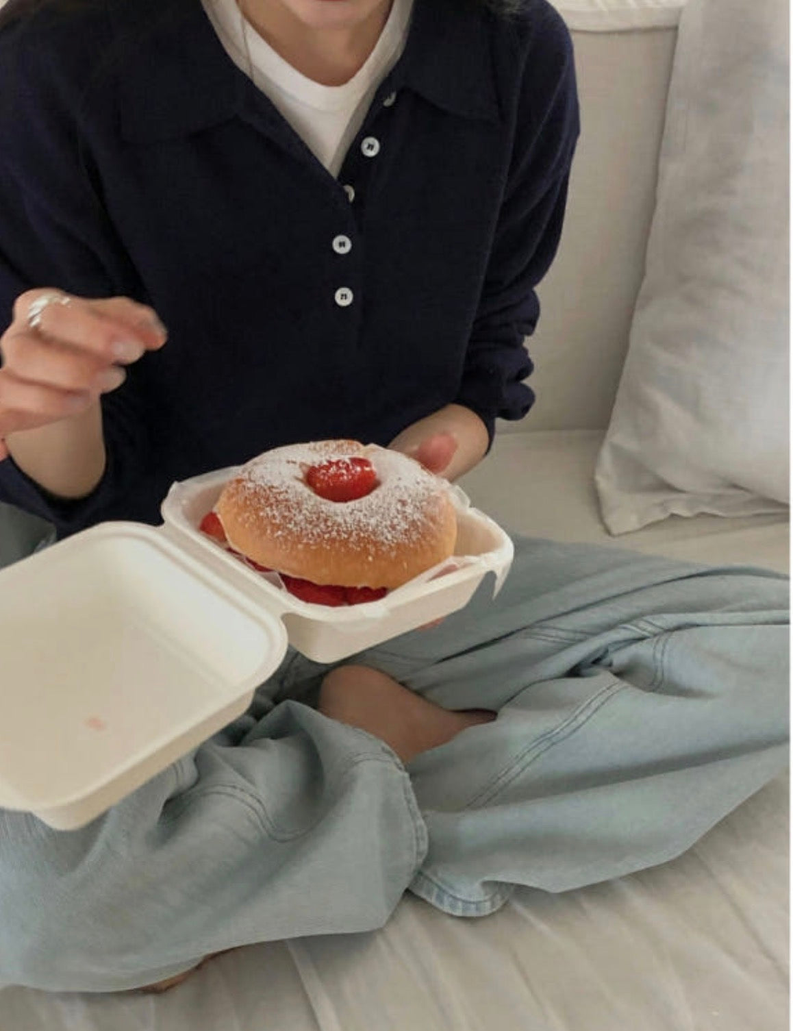 Jacquard light blue denim/ショート丈あり