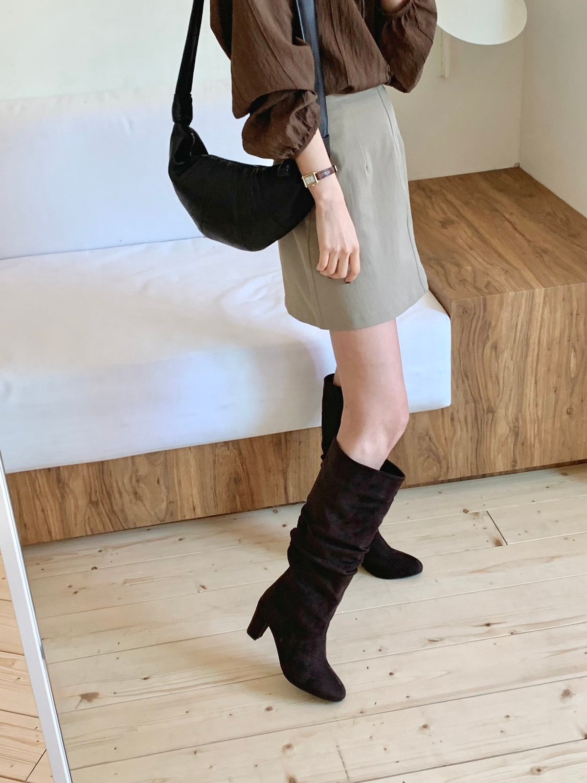 7cm Suede Wrinkle Long Boots-3col