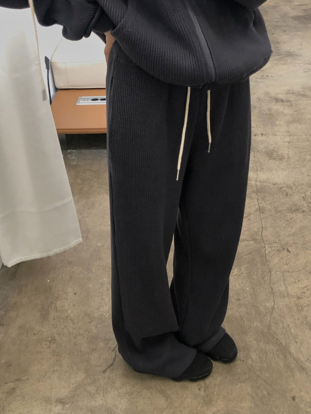 waffle hooded zip-up&pants-3col