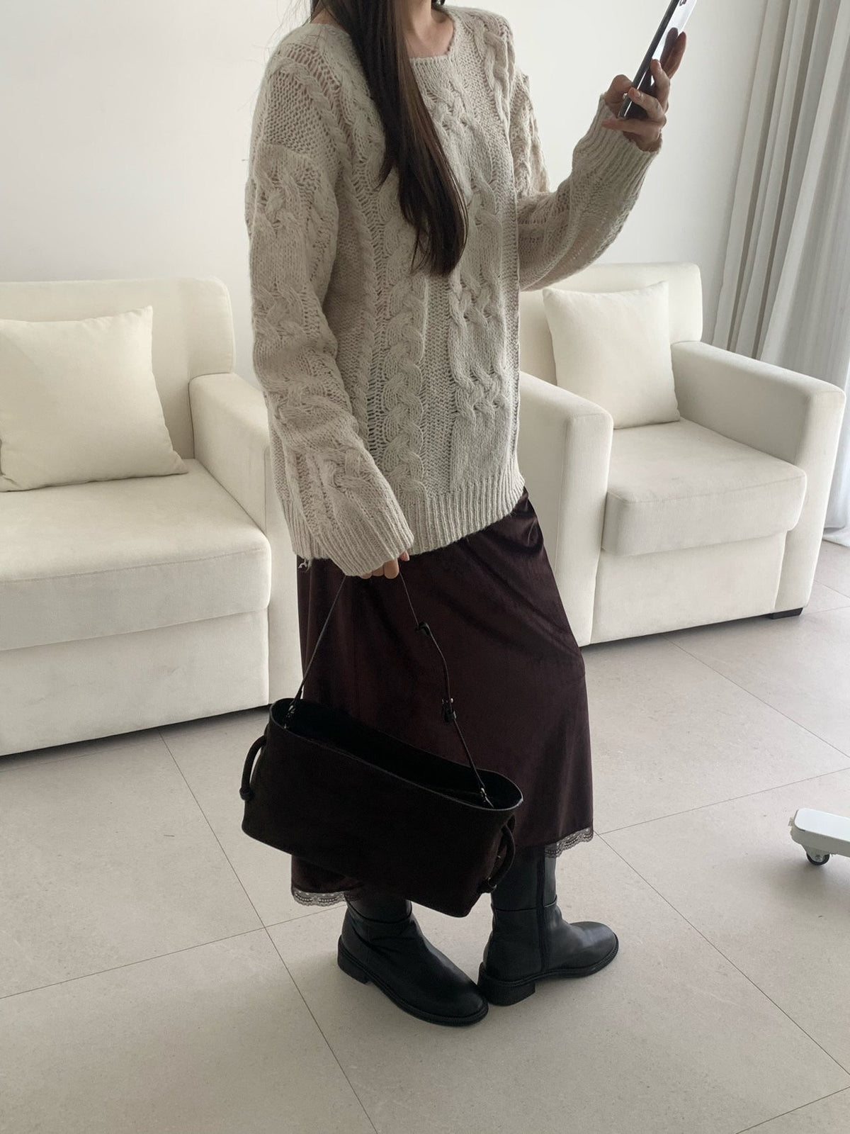 mohair cable knit-2col