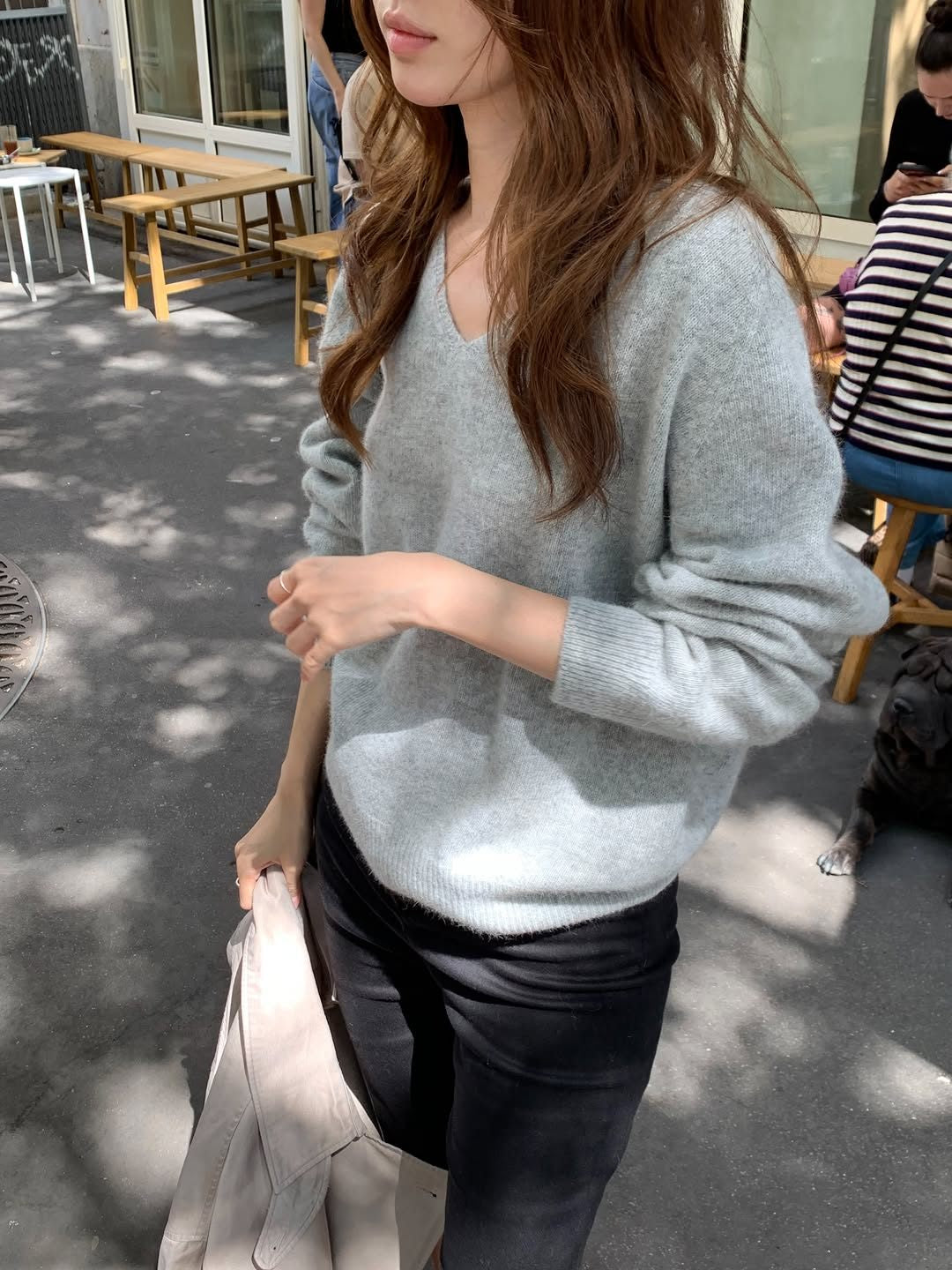 Hills fox wholegarment V-neck knit-3col
