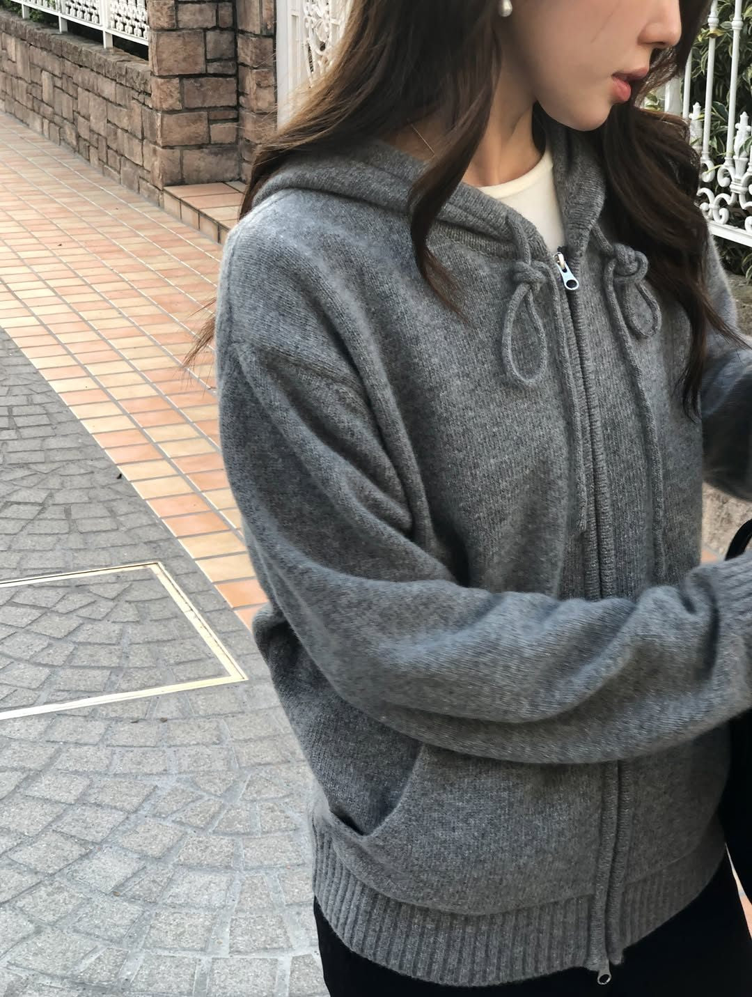 celeste cashmere hooded zip-up knit-2col