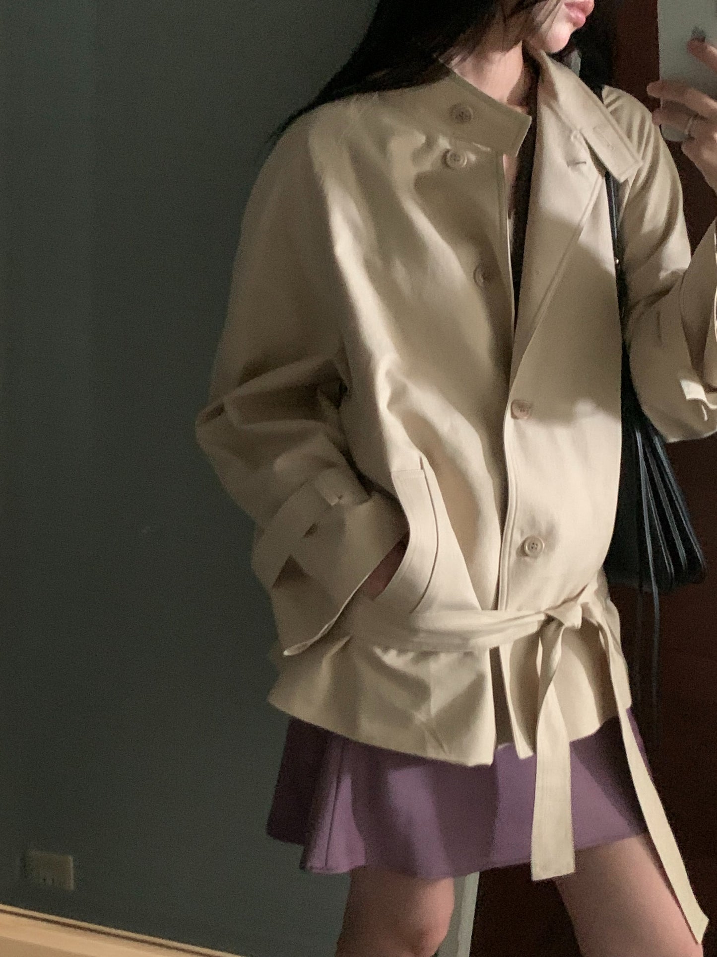 low-belted trench coat-2col
