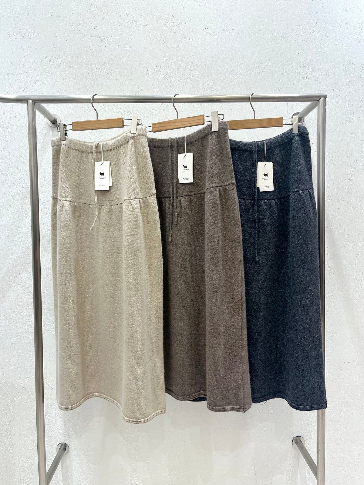 merino wool shirring skirt-3col