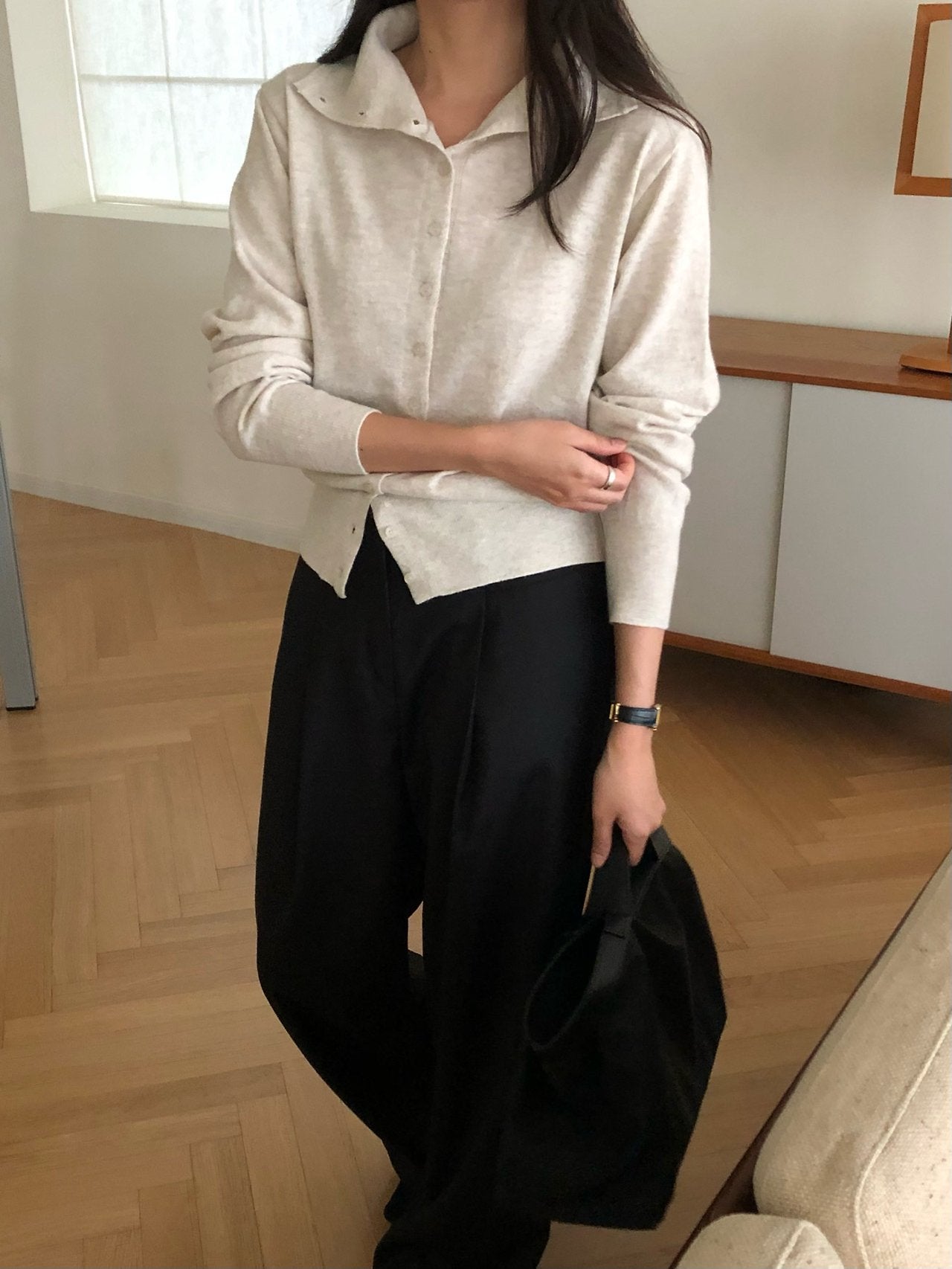 High-neck cash cardigan-3col