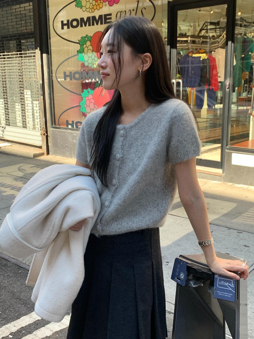 Want alpaca half cardigan-4col