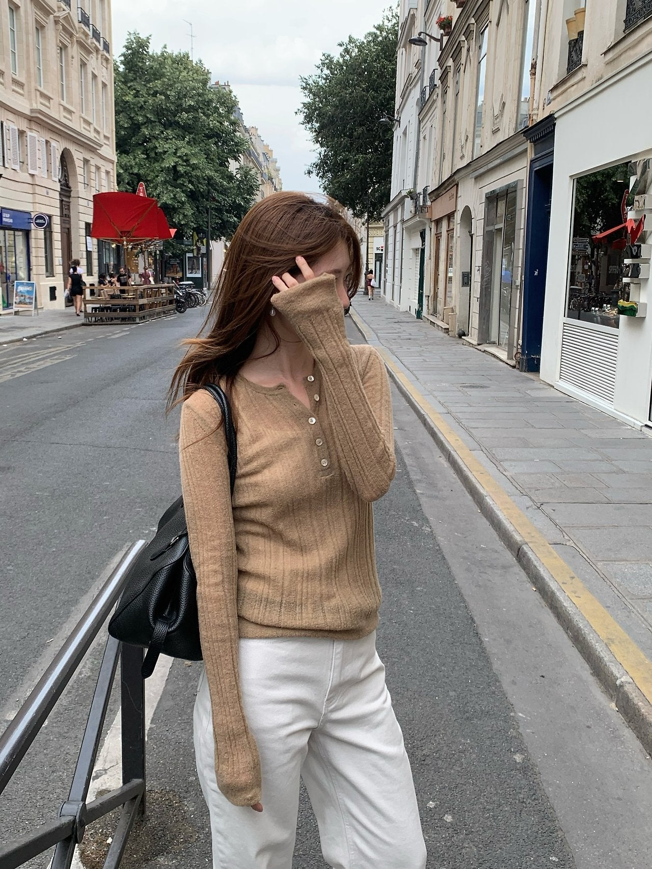 Merci alpaca henley neck knit-3col