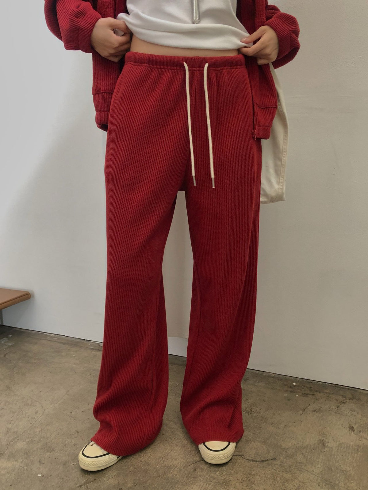 waffle hooded zip-up&pants-3col