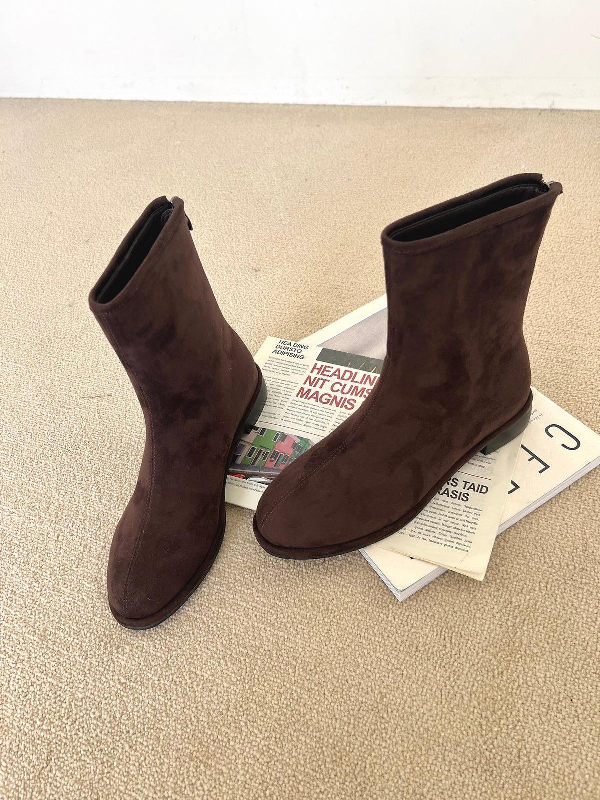 Suede Back-Zip Mid Boots-3col