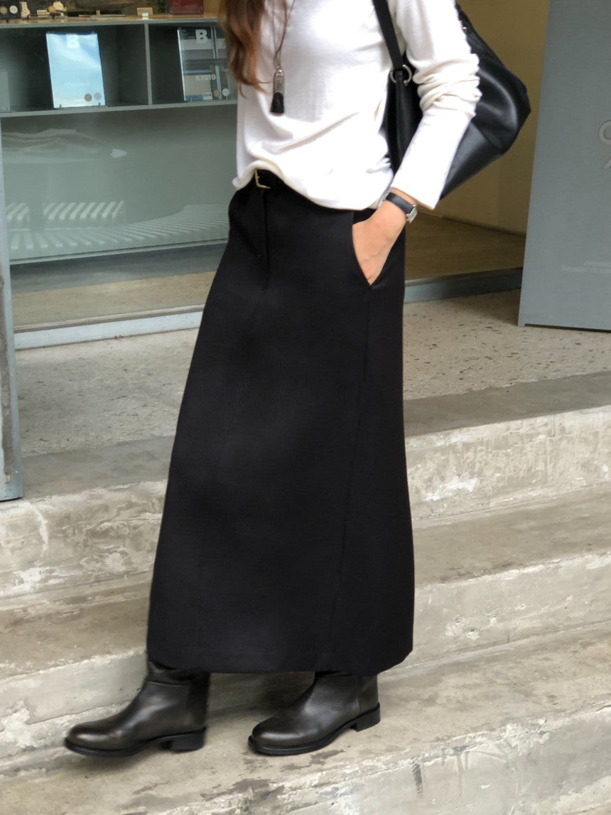 Rumi back banding wool midi skirt-2col