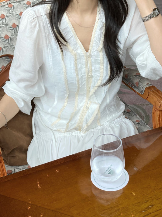 noil lace blouse-2col