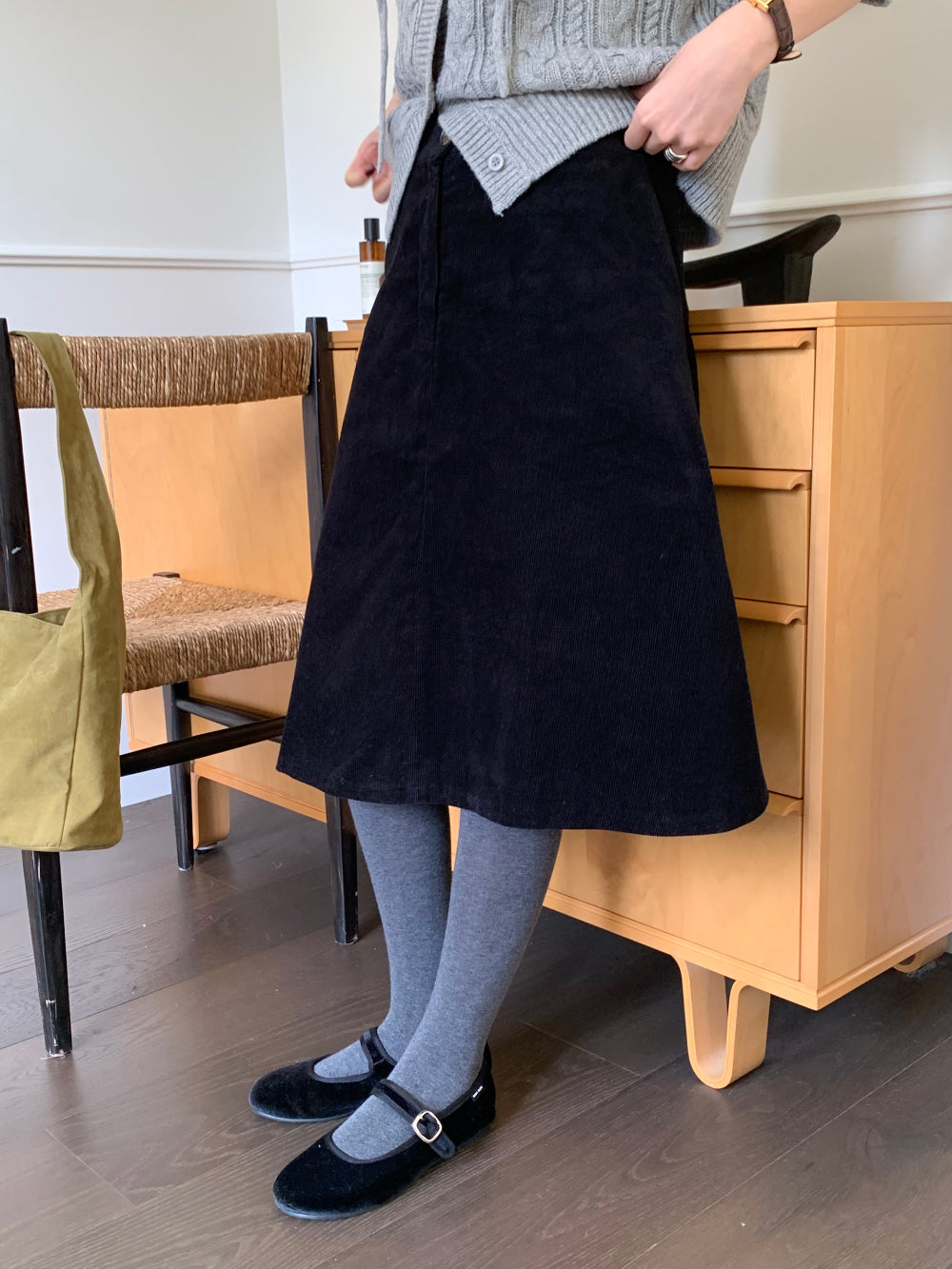 Sage corduroy skirt-2col