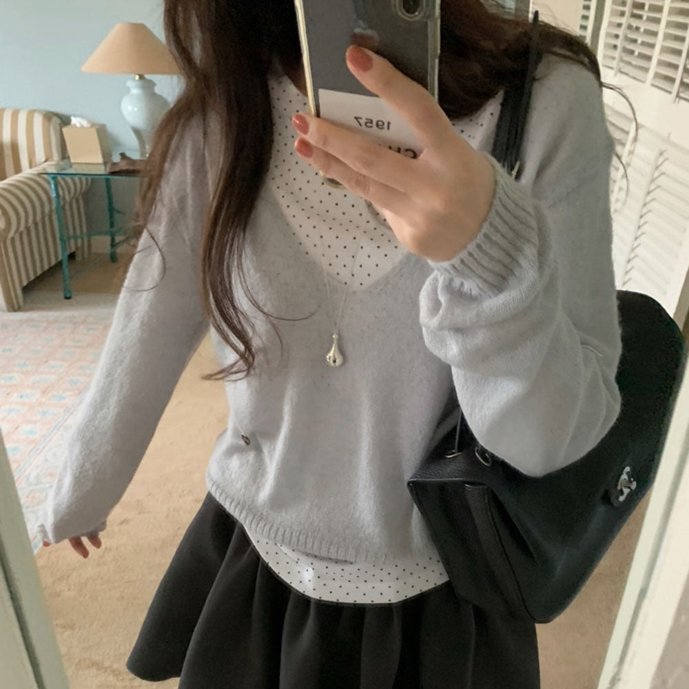 yuri v neck knit-4col