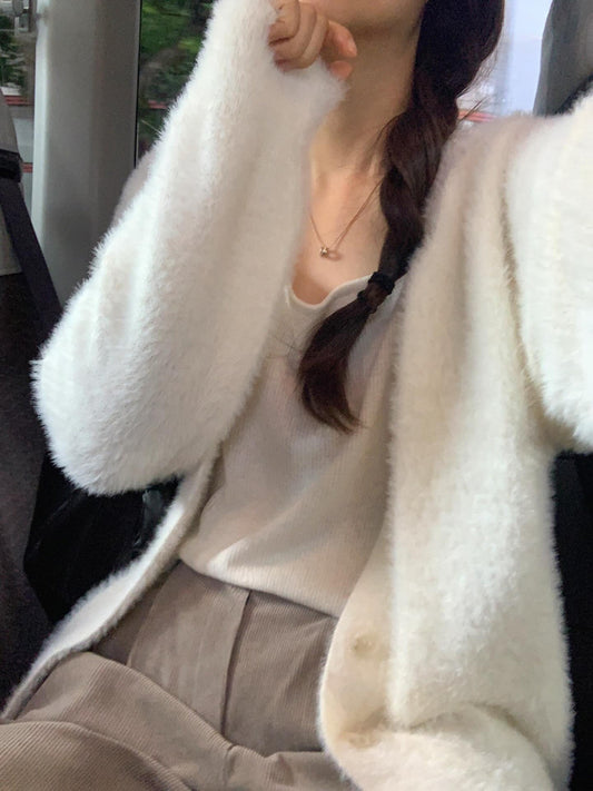 liter swan fur cardigan-2col