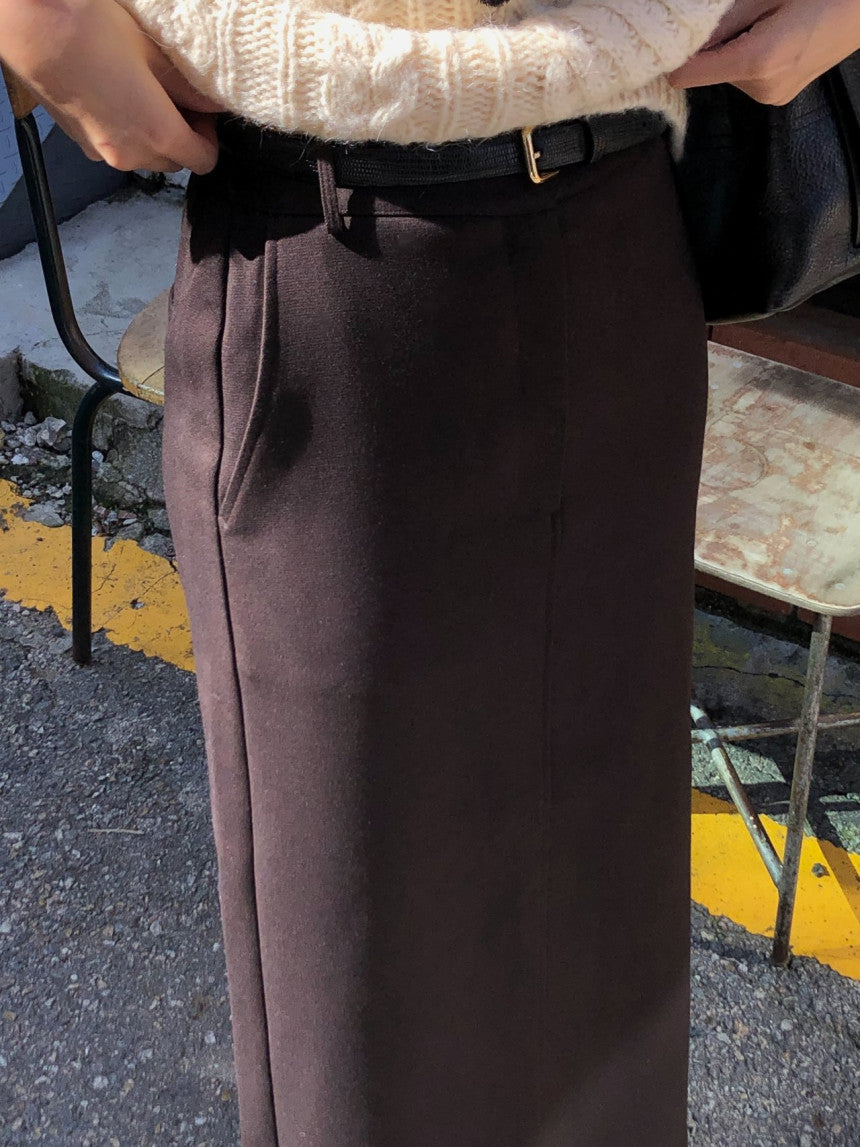 Rumi back banding wool midi skirt-2col