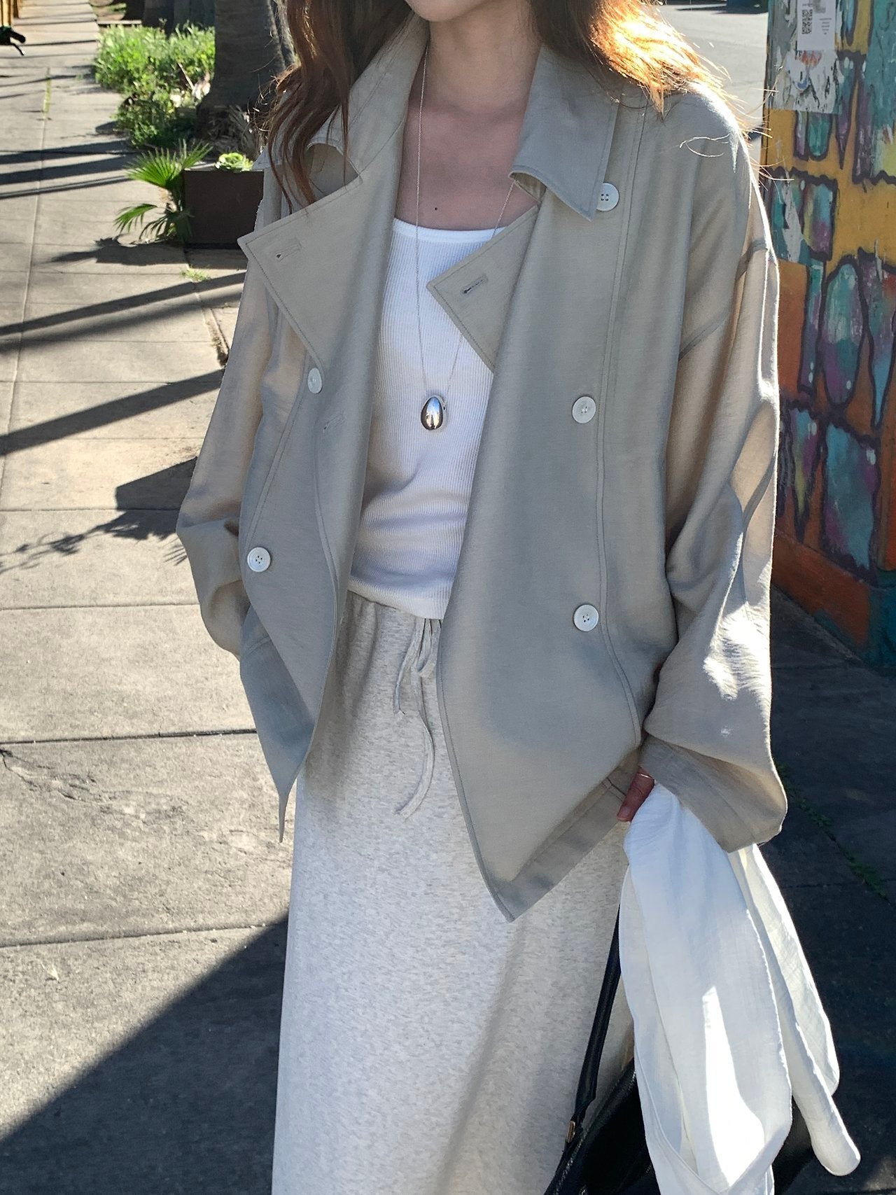 Michel soft short trench jacket-2col