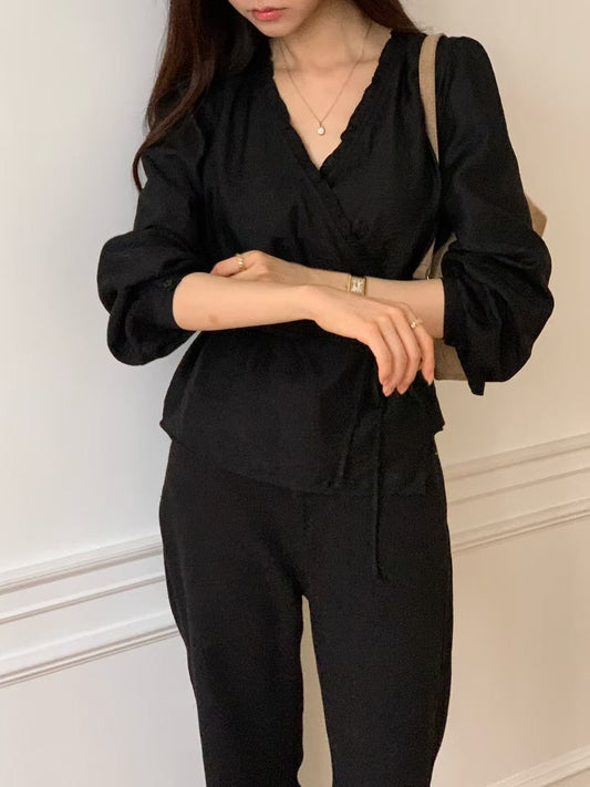 Rina wrap blouse-3col