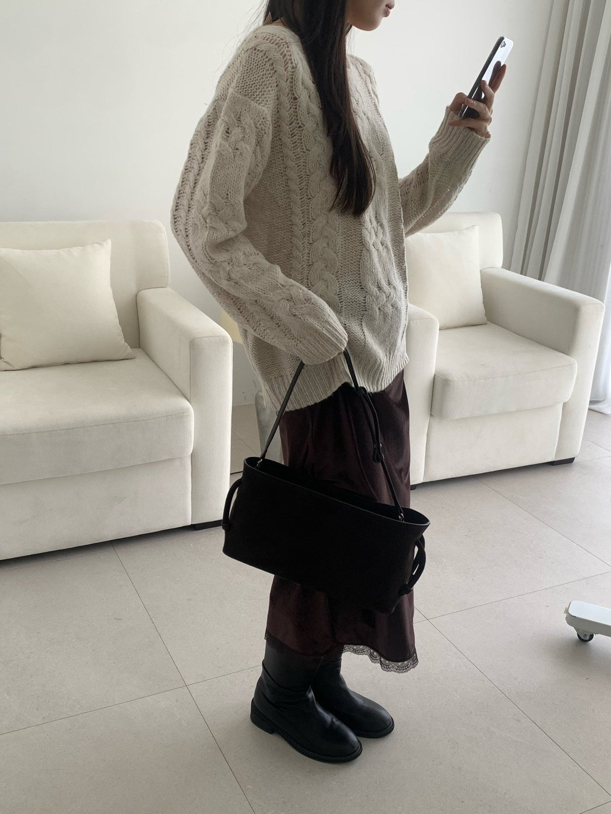 mohair cable knit-2col