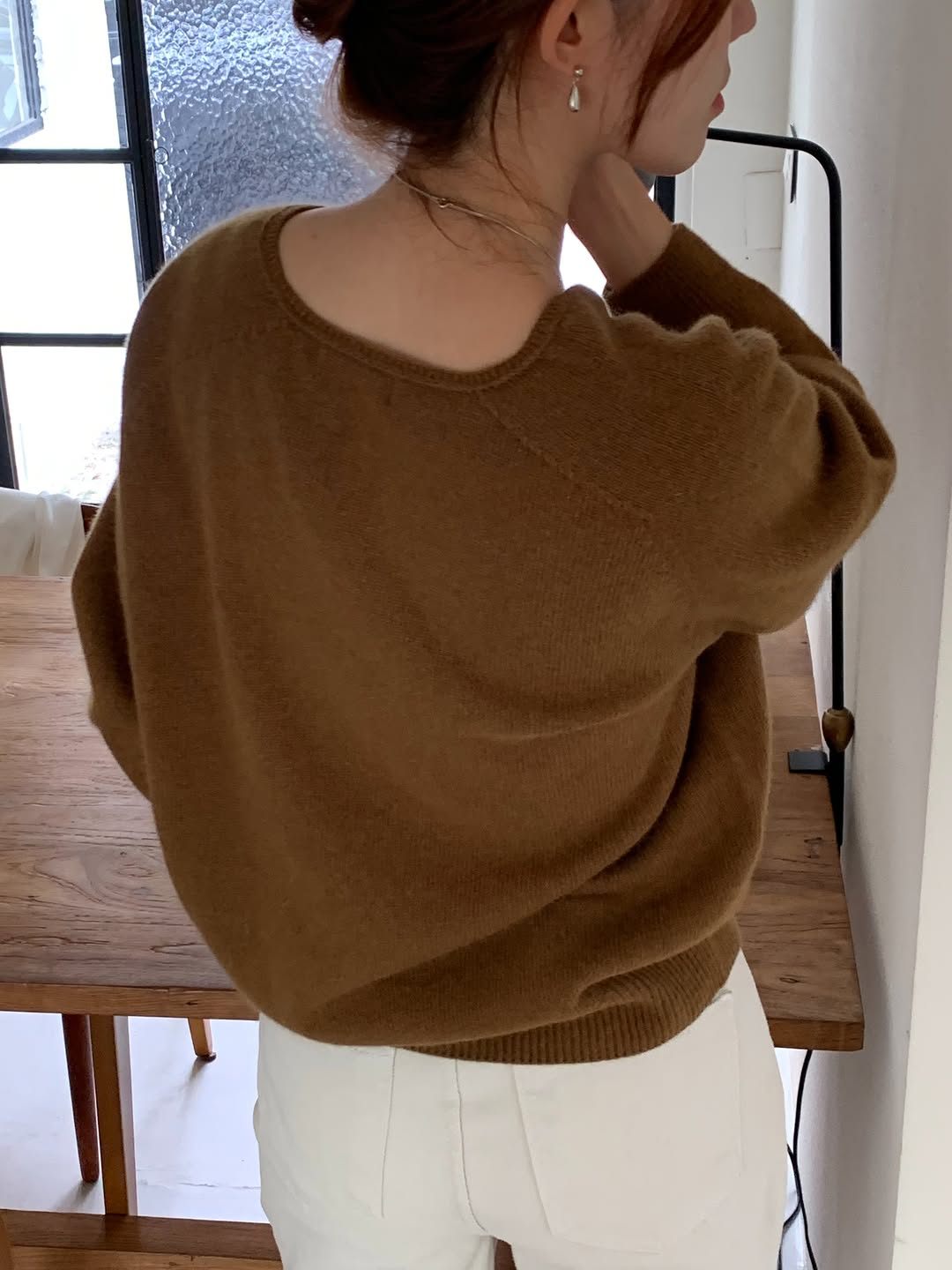 Hills fox wholegarment V-neck knit-3col
