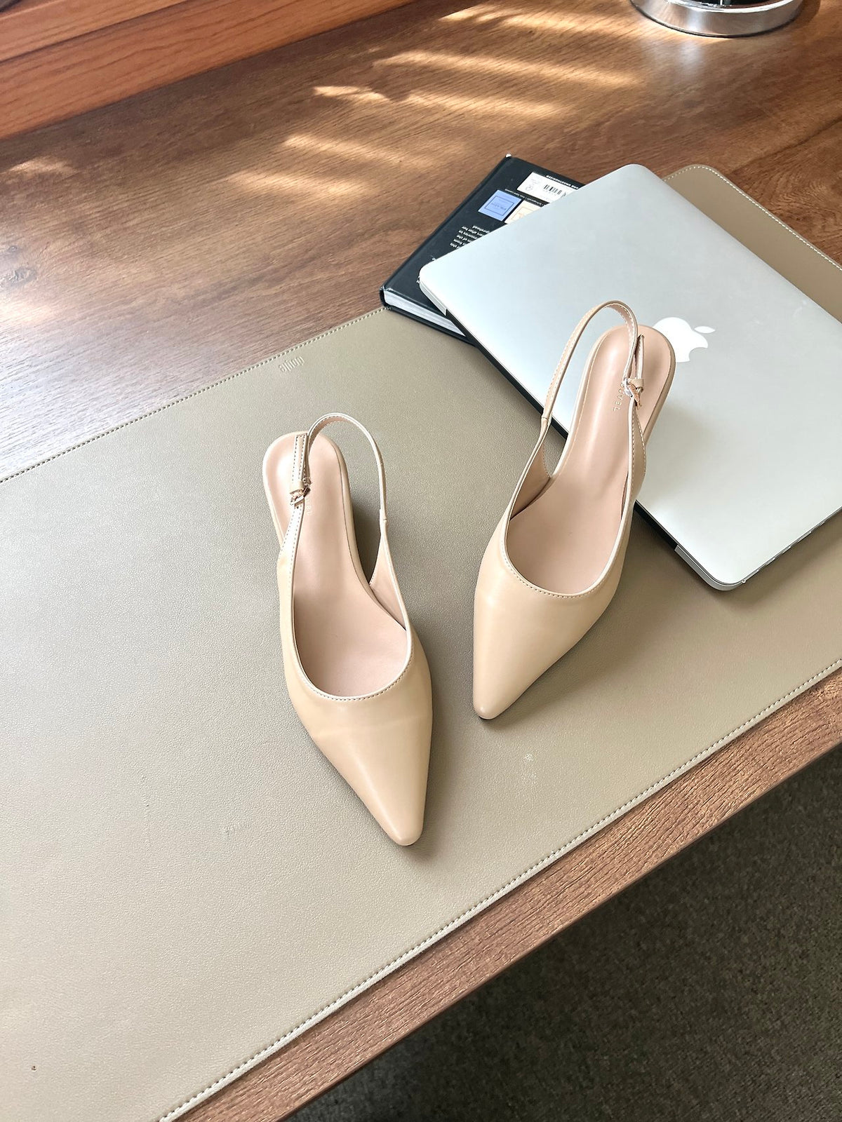 Wedge sling back with pointed toe